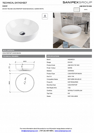 Раковина накладная AQE-ENV-701-WH