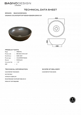 Раковина накладная BDS-OSA-101413-A-GY