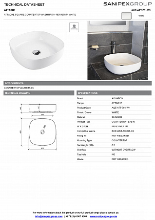 Раковина накладная AQE-ATT-701-WH